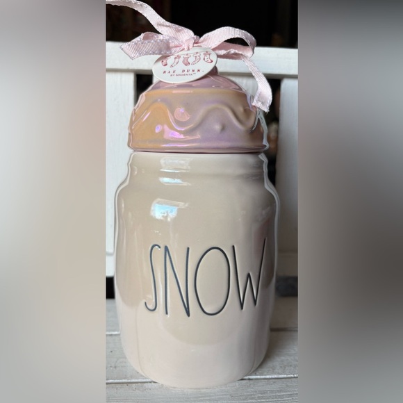 Rae Dunn Pink and Cream Iridescent Ceramic Snow Baby Canister - Picture 1 of 2
